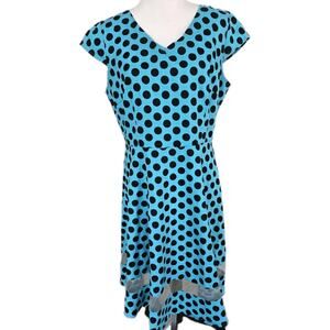 Zapaka Polka Dot Rockabilly Fit & Flare Turquoise Black Midi Dress 2XL